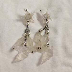 Vintage Mermaidcore Nautical Dangle Earrings Frosted Acrylic Shells Fish